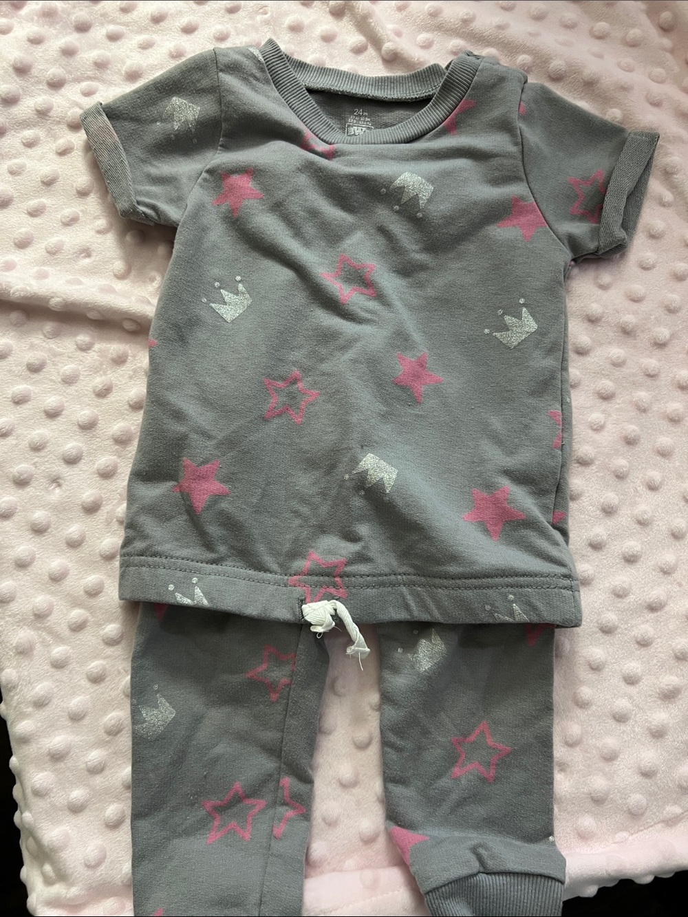 Baby Starters Gray and Pink Stars & Crowns Matching Set
